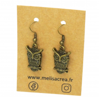 Boucles d oreilles hibou chouette breloque couleur bronze 2 