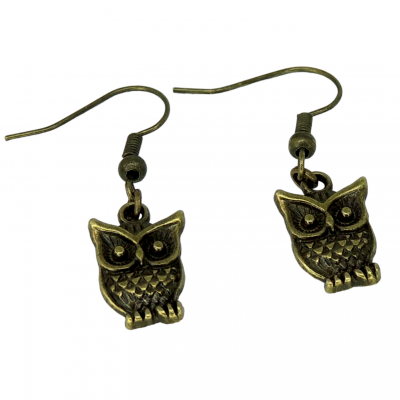 Boucles d oreilles hibou chouette recto verso breloque couleur bronze 1 photoroom