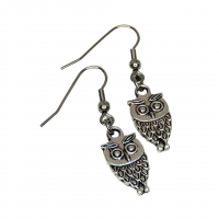 Boucles d oreilles hibou chouette recto verso pendante couleur argentee 1 