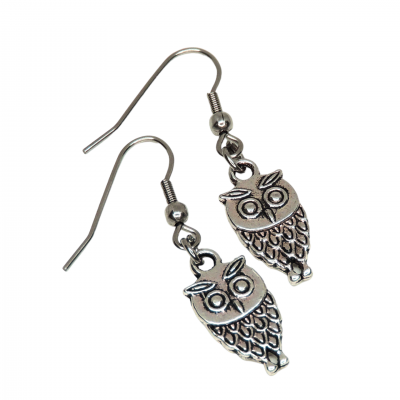 Boucles d oreilles hibou chouette recto verso pendante couleur argentee 3 