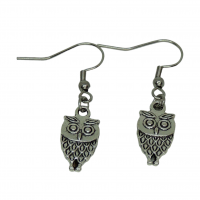 Boucles d oreilles hibou chouette recto verso pendante couleur argentee 4 