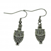 Boucles d oreilles hibou chouette recto verso pendante couleur argentee 5 