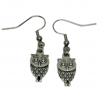 Boucles d oreilles hibou chouette recto verso pendante couleur argentee 6 