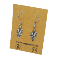 Boucles d oreilles hibou chouette recto verso pendante couleur argentee 8 
