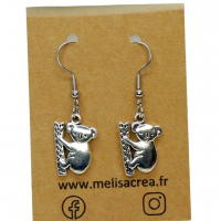Boucles d oreilles koala breloque couleur argente 2 
