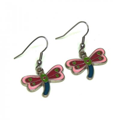 Boucles d oreilles libellule email argentee