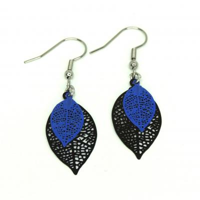 Boucles d oreilles noire et bleu support en acier inoxydable 6 