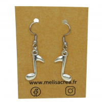 Boucles d oreilles note de musique argentee pendante 4 