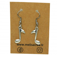 Boucles d oreilles note de musique argentee pendante 5 