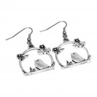 Boucles d oreilles oiseau sur son perchoir avec fleur et nuage pendante bis