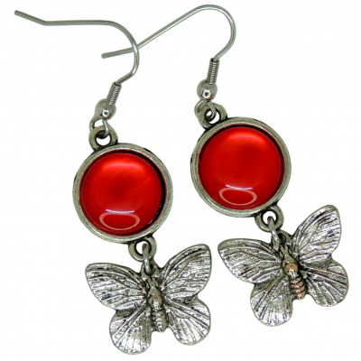 Boucles d oreilles papillon crochet en acier inoxydable cabochon en resine rouge 3 1 