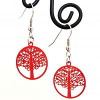 Boucles d oreilles pendante arbre de vie estampe rouge 