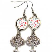 Boucles d oreilles pendante argente breloque arbre de vie fleurs