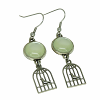 Boucles d oreilles pendante breloque cage a oiseaux cabochon en verre en resine vert d eau 13 