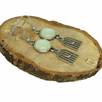 Boucles d oreilles pendante breloque cage a oiseaux cabochon en verre en resine vert d eau 19 