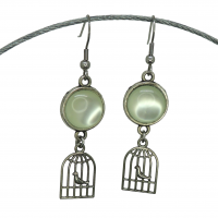 Boucles d oreilles pendante breloque cage a oiseaux cabochon en verre en resine vert d eau 21 