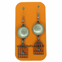 Boucles d oreilles pendante breloque cage a oiseaux cabochon en verre en resine vert d eau 22 