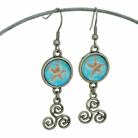 Boucles d oreilles pendante crochets en acier inoxydable cabochon en verre etoile de mer breloque triskell argente 10 