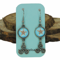 Boucles d oreilles pendante crochets en acier inoxydable cabochon en verre etoile de mer breloque triskell argente 13 