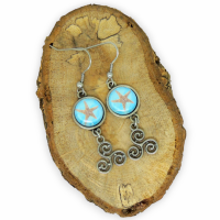 Boucles d oreilles pendante crochets en acier inoxydable cabochon en verre etoile de mer breloque triskell argente 16 