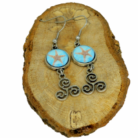 Boucles d oreilles pendante crochets en acier inoxydable cabochon en verre etoile de mer breloque triskell argente 2 
