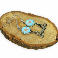 Boucles d oreilles pendante crochets en acier inoxydable cabochon en verre etoile de mer breloque triskell argente 3 