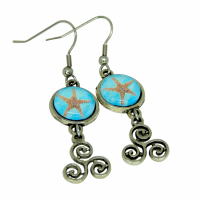 Boucles d oreilles pendante crochets en acier inoxydable cabochon en verre etoile de mer breloque triskell argente 5 