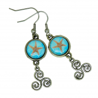 Boucles d oreilles pendante crochets en acier inoxydable cabochon en verre etoile de mer breloque triskell argente 6 