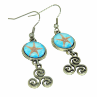 Boucles d oreilles pendante crochets en acier inoxydable cabochon en verre etoile de mer breloque triskell argente 8 
