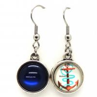 Boucles d oreilles pendante double cabochon bleu ancre marine 2