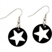 Boucles d oreilles pendante estampe etoile noir 2
