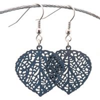 Boucles d oreilles pendante estampe feuille coeur gris
