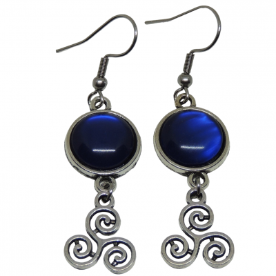 Boucles d oreilles pendantes breloque triskell cabochon en resine bleu marine bleu mer 10 1 