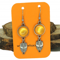 Boucles d oreilles pendantes cabochon en resine orange breloque hibou 10 