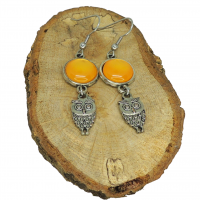 Boucles d oreilles pendantes cabochon en resine orange breloque hibou 13 