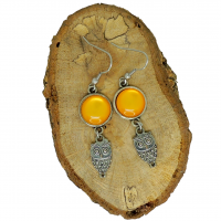 Boucles d oreilles pendantes cabochon en resine orange breloque hibou 14 