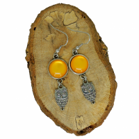 Boucles d oreilles pendantes cabochon en resine orange breloque hibou 15 