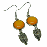 Boucles d oreilles pendantes cabochon en resine orange breloque hibou 3 