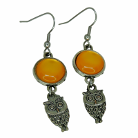 Boucles d oreilles pendantes cabochon en resine orange breloque hibou 4 