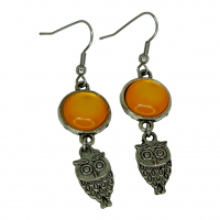 Boucles d oreilles pendantes cabochon en resine orange breloque hibou 5 