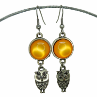 Boucles d oreilles pendantes cabochon en resine orange breloque hibou 6 