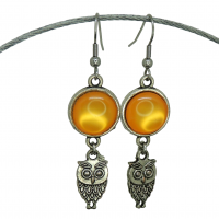 Boucles d oreilles pendantes cabochon en resine orange breloque hibou 8 