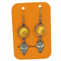 Boucles d oreilles pendantes cabochon en resine orange breloque hibou 9 