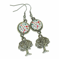 Boucles d oreilles pendantes cabochon en verre avec fleur breloque arbre de vie argente 1 