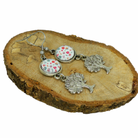 Boucles d oreilles pendantes cabochon en verre avec fleur breloque arbre de vie argente 10 