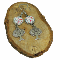 Boucles d oreilles pendantes cabochon en verre avec fleur breloque arbre de vie argente 11 
