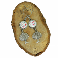 Boucles d oreilles pendantes cabochon en verre avec fleur breloque arbre de vie argente 12 