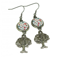 Boucles d oreilles pendantes cabochon en verre avec fleur breloque arbre de vie argente 2 