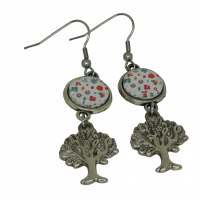 Boucles d oreilles pendantes cabochon en verre avec fleur breloque arbre de vie argente 3 