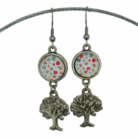 Boucles d oreilles pendantes cabochon en verre avec fleur breloque arbre de vie argente 5 